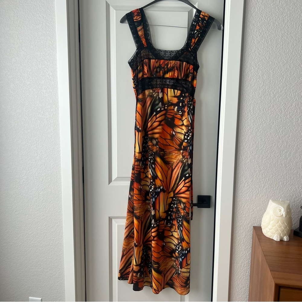 Orange and Red Maxi Sundress with Square Neck